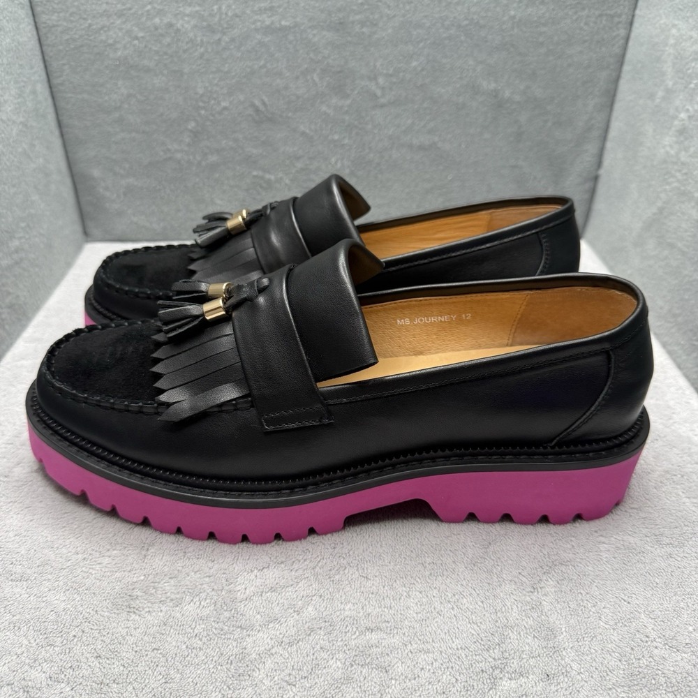 Marc Nolan Ms Journey Womens 12 Black Leather Tassel Loafers Pink Lug Sole